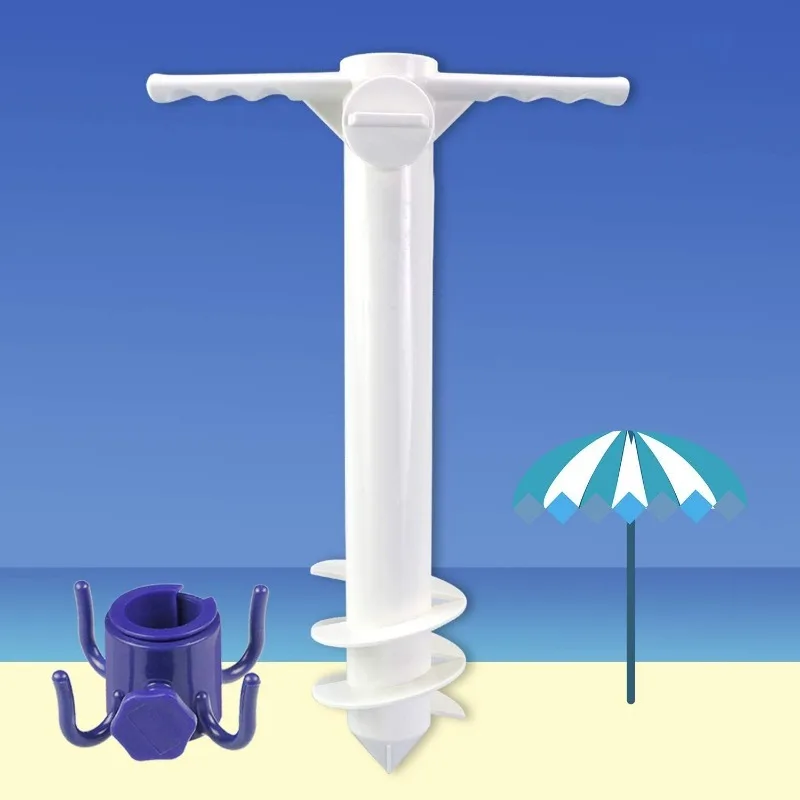 3-Turn Spiral Beach Umbrella Anchor Set Metal Hook Design Windproof Ground Insert Outdoor Parasol Fixing Foot Kit