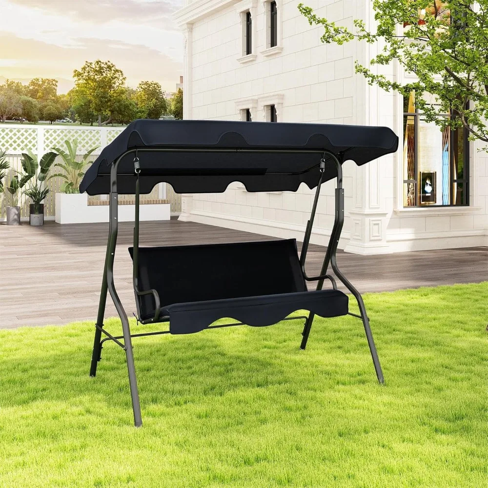 

Porch Swing Outdoor, 3 Person Patio Swing w/Removable Cushion, Stand & Adjustable Canopy, Heavy Duty Swing Chair for Patio.