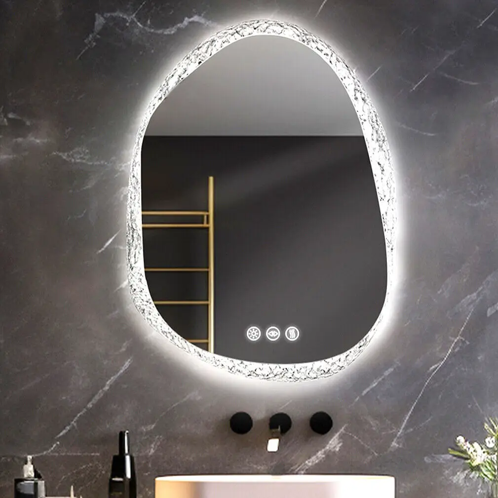 LED Bathroom Mirror Irregular Vanity Mirror With Backlit  Clear-crystal Glass Frame Wall Mounted Mirror 3 Colors Setting Anti-fo