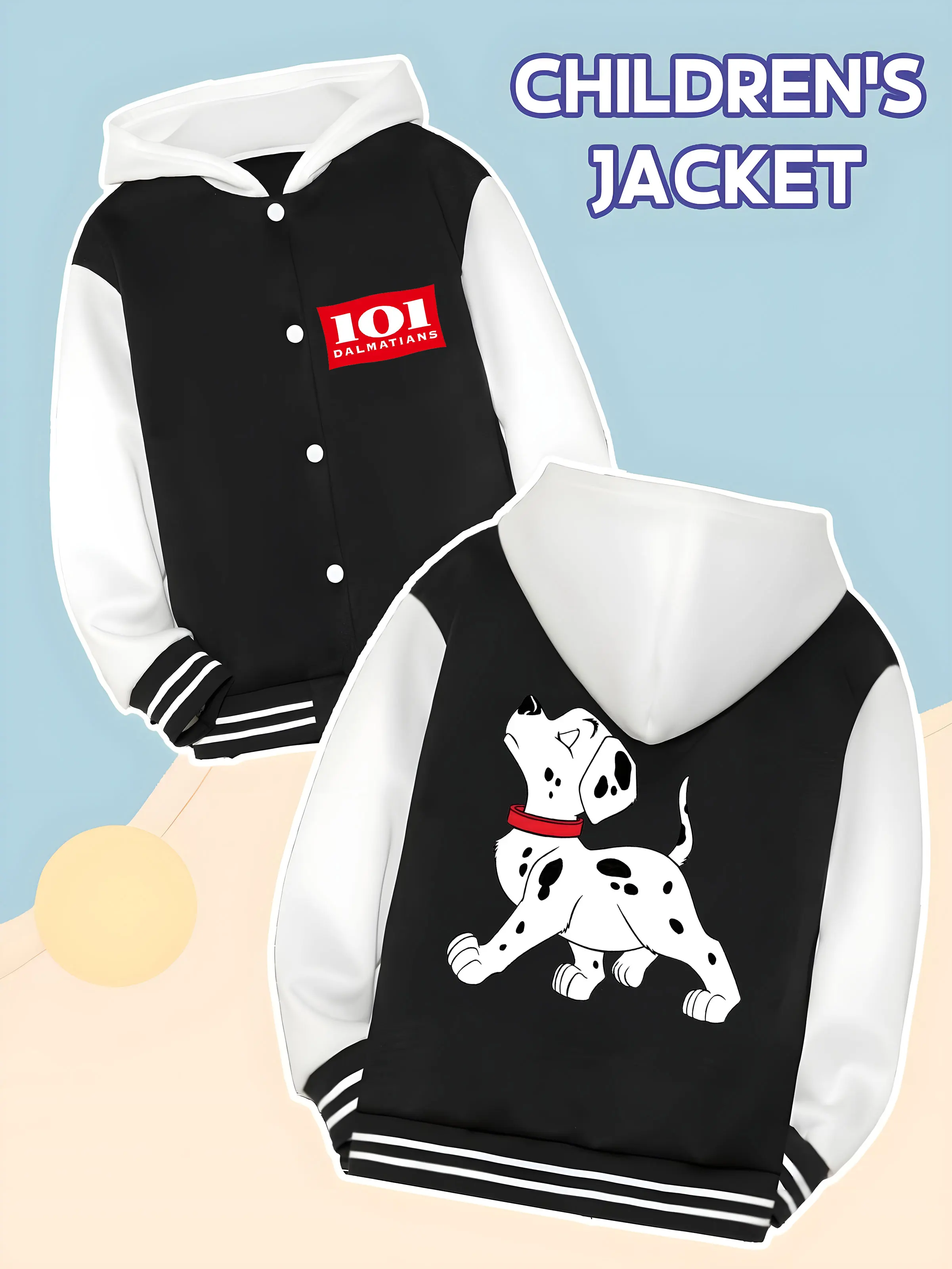 

MINISO Disney 101 Dalmatians Baseball Jacket for Boys - Simple Dalmatian Print, Super Cool for Playtime, Soft and Versatile