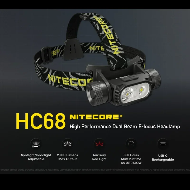 NITECORE HC68 USB Rechargeable LED Headlamp SST 40-W LED 2000Lumens Auxiliary Red Light With NL1835HP Battery Camping Lantern