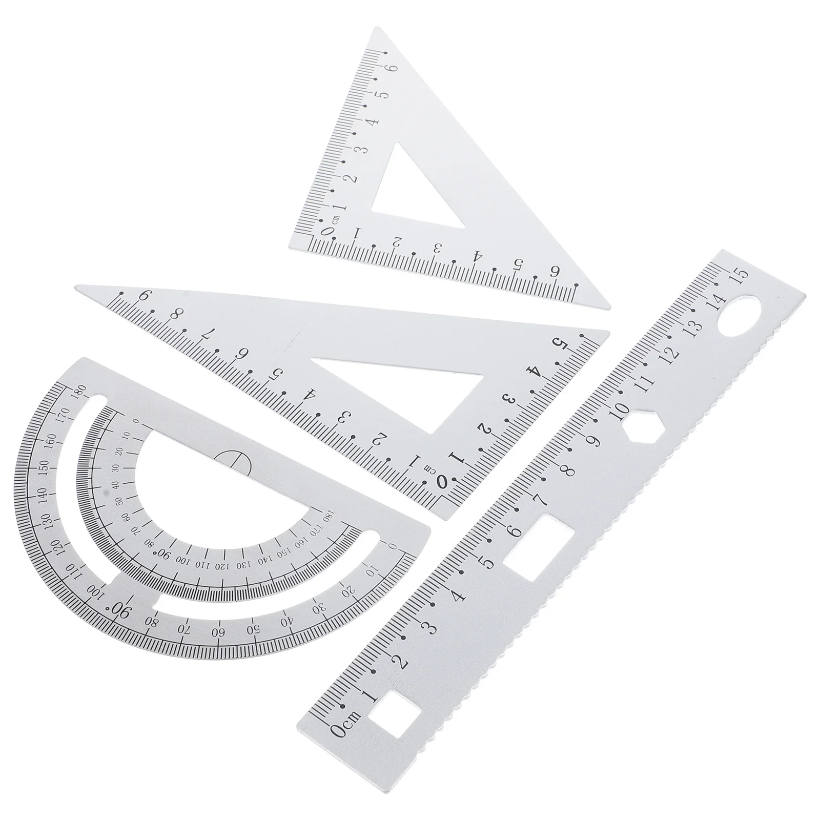 

1Set Metal Ruler Set Silver Portable Stationery for Students Teachers Architects School Use Ruler Protractor