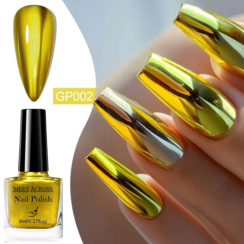 MEET ACROSS 8ml Mirror Metallic Nail Polish No Need of UV/LED Lamp Nail Supplies Vernis Purple Silver Mirror Effect for Nails