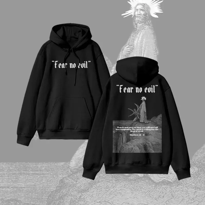

2025 Autumn and Winter Unisex 100% Cotton Fear No Evil Print Hoodie High-end Luxury Is for Both Men and Women Top Y2k