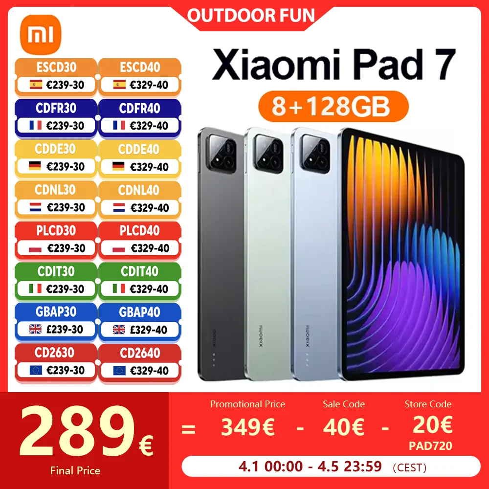 Xiaomi Pad 7 Tablet 8GB 128GB Snapdragon 7+ Gen 3 11.2'' 3.2K 144Hz Screen Quad Speakers 45W Turbo Charging Battery 8850mAh