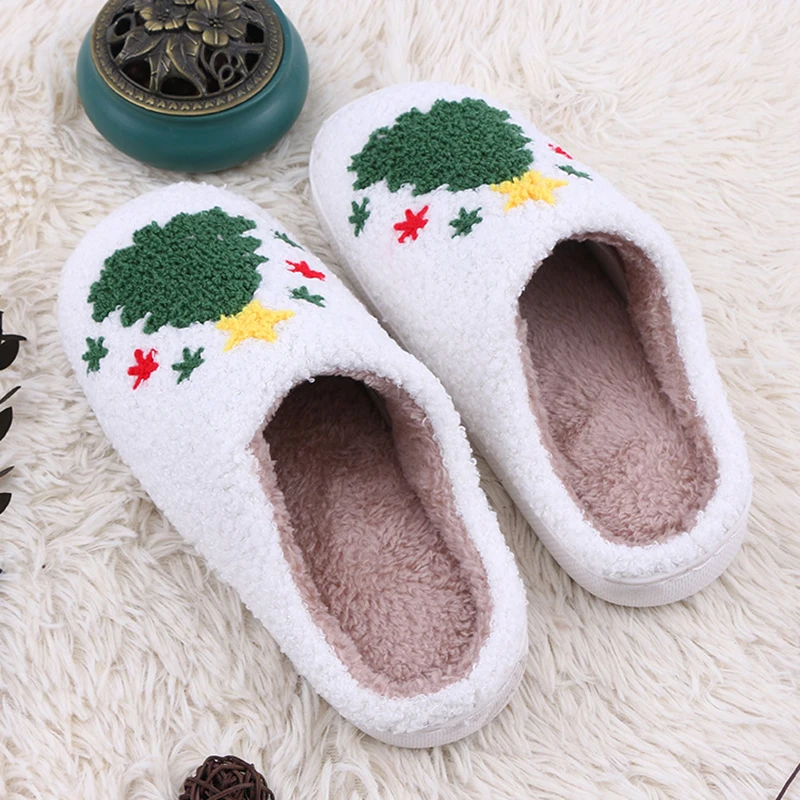 Christmas Tree Fluffy Slide Slippers Ladies Soft Plush Winter Home Footwear Party Gift for Girls Holiday Xmas Indoor Women Shoes view 6