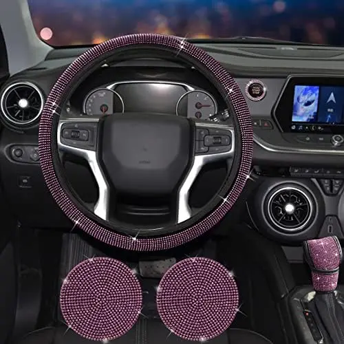 

11 Pcs Bling Car Decor Set for Women - Universal 15" Rhinestone Console Cover (Pink)