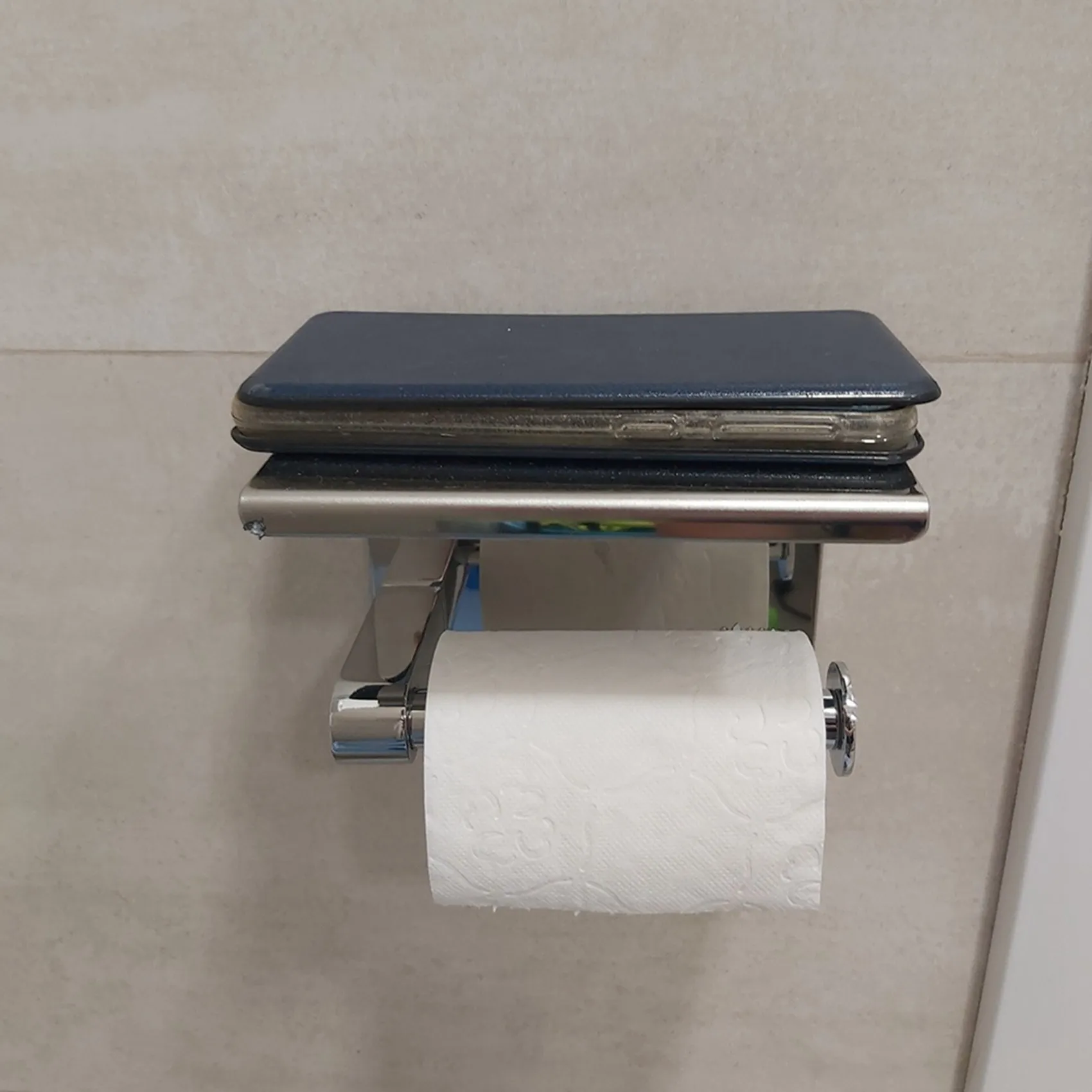 

HOT 4X SUS 304 Stainless Steel Toilet Paper Holder With Phone Shelf, Bathroom Tissue Holder Toilet Paper Roll Holder~Jul.
