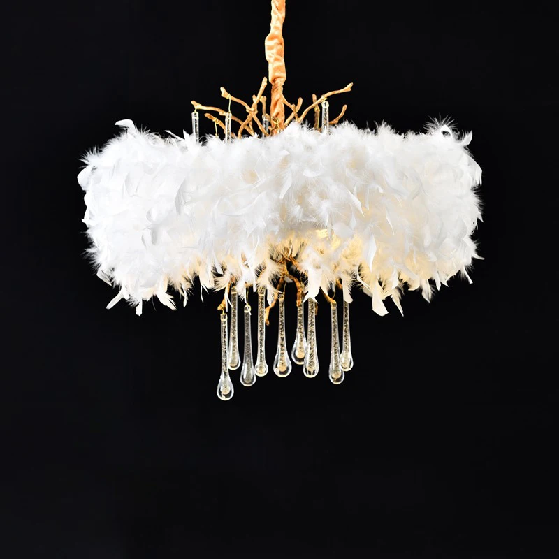 Lampu tembaga penuh lampu gantung bulu mewah perlengkapan pencahayaan dekorasi putri romantis ruang tamu kamar tidur ruang ganti