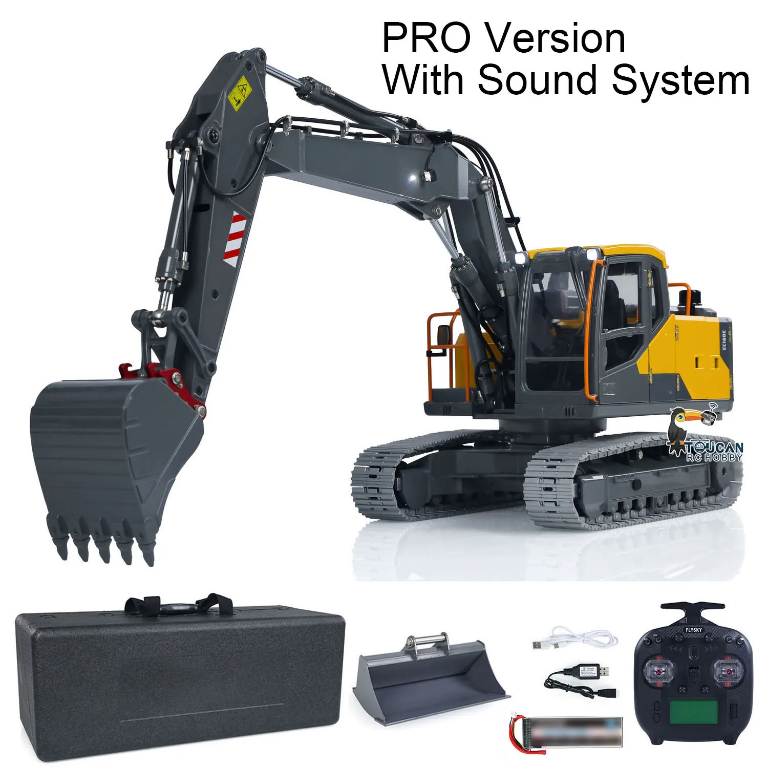 1/14 RC EC160E Hydraulic Excavator 3 Arms Metal Sound Light System Battery FlySky ST8 Remote Control Diggers Model Toy Gifts