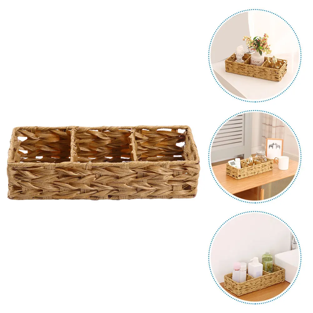 

Straw Storage 3 Compartment Woven Decorative Decorative Woven Basket Home Large Capacity Bins Storage Solutions