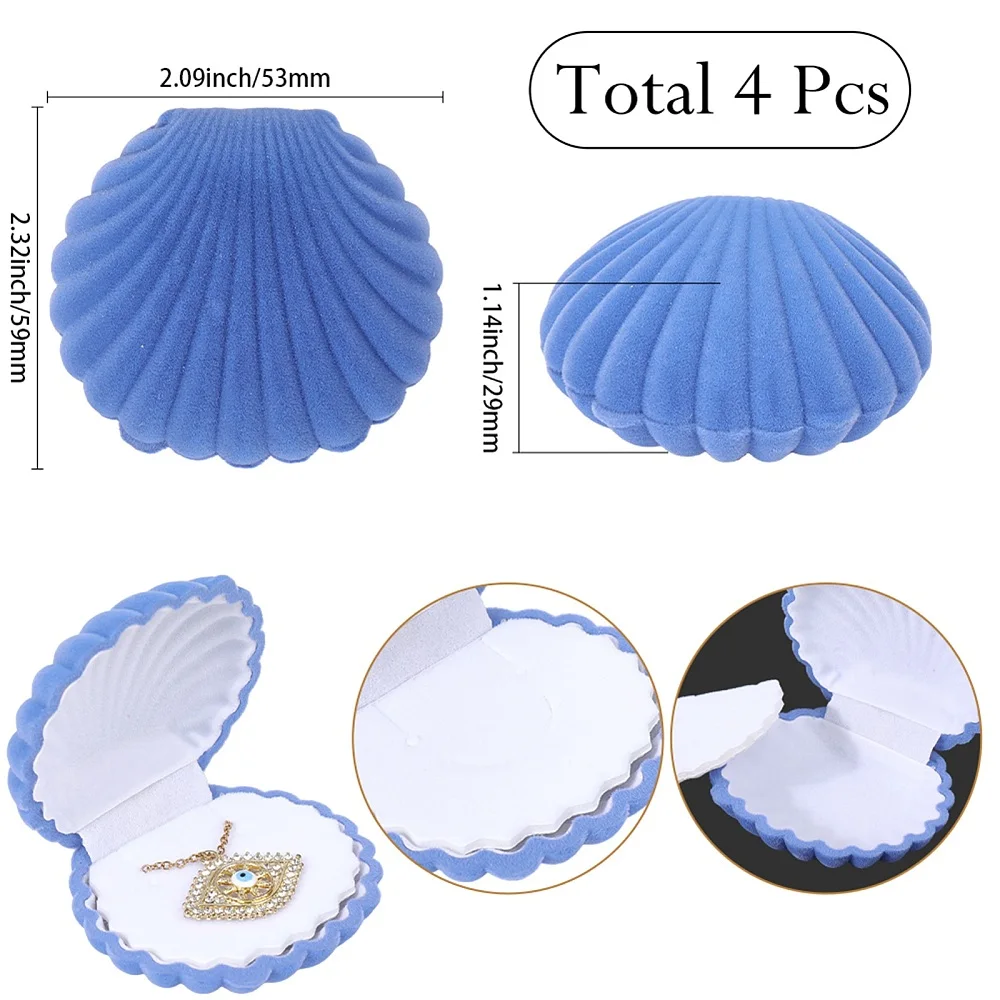 4Pcs Jewelry Storage Cases 5.3x5.9x2.9cm Blue Velvet Storage Box Gift Display Organizer Boxes for Earrings Pendants Rings