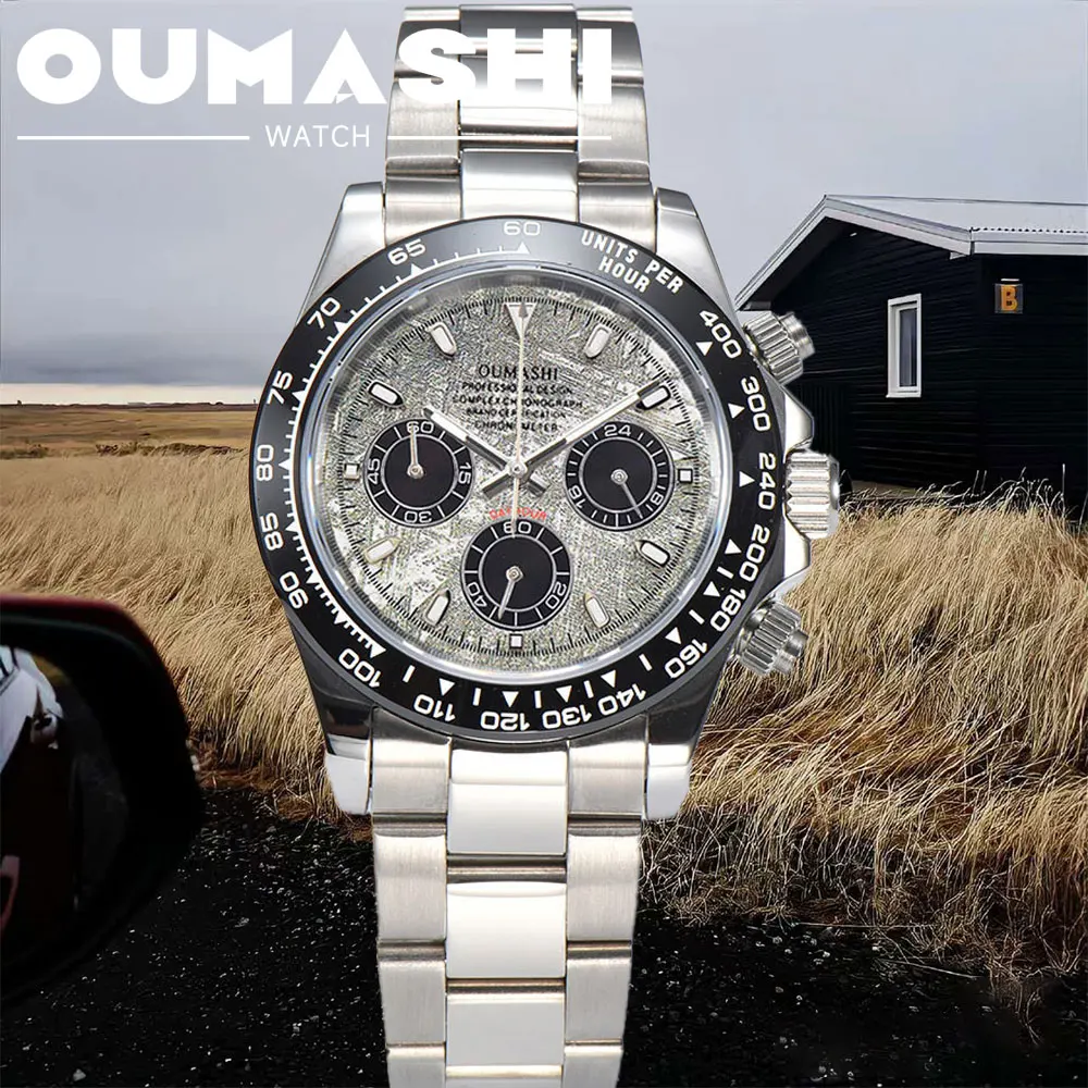 Silver 39mm Men's Chronograph Watch with Sapphire Glass And Stainless Steel Strap VK63 Movement Luxury Business Custom Watch