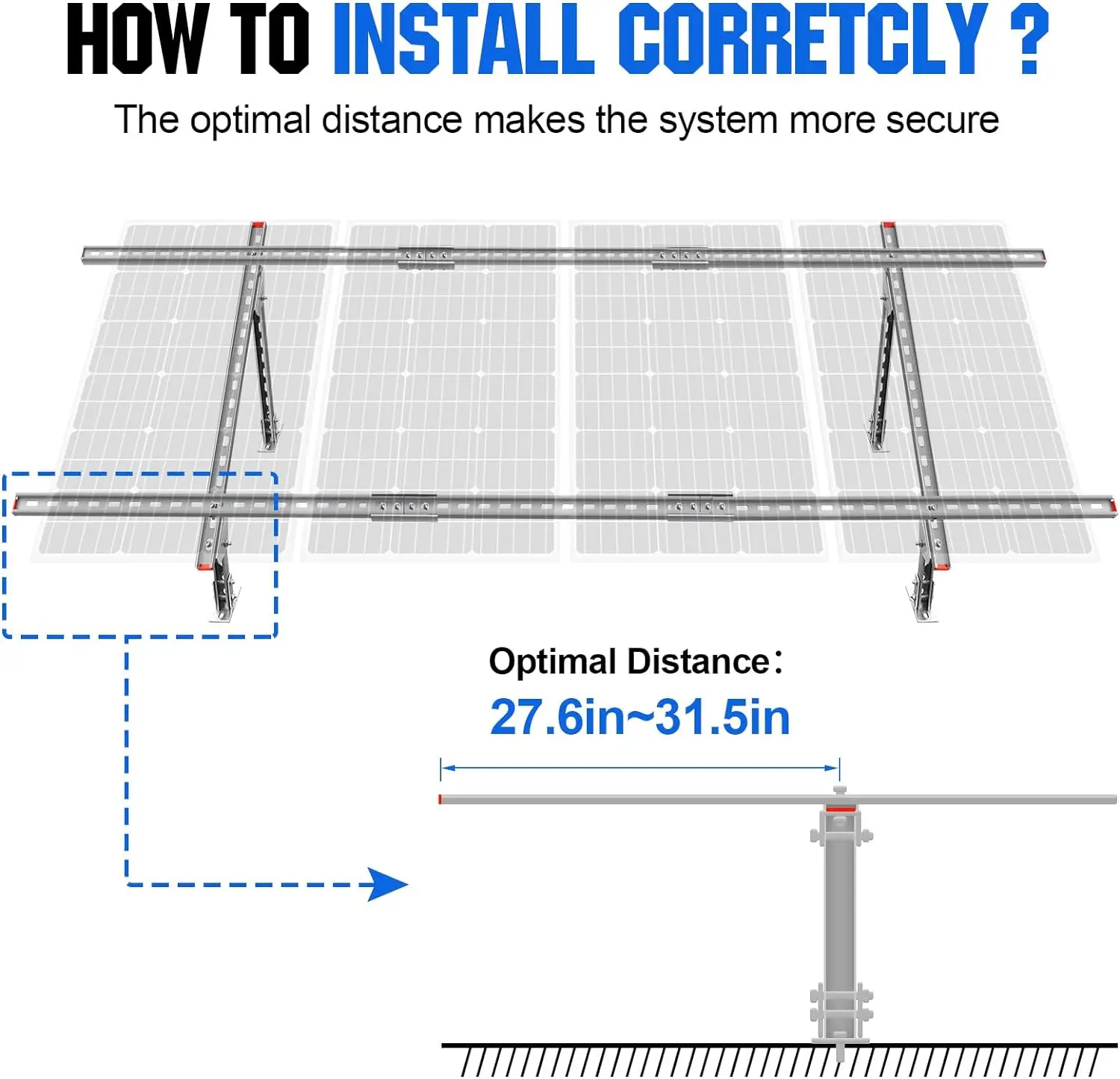 Adjustable Multi-Pieces Solar Panel Mounting Brackets Kit System for 1-4pcs Solar Panels 40.5 X 10.7 X 4 Inches