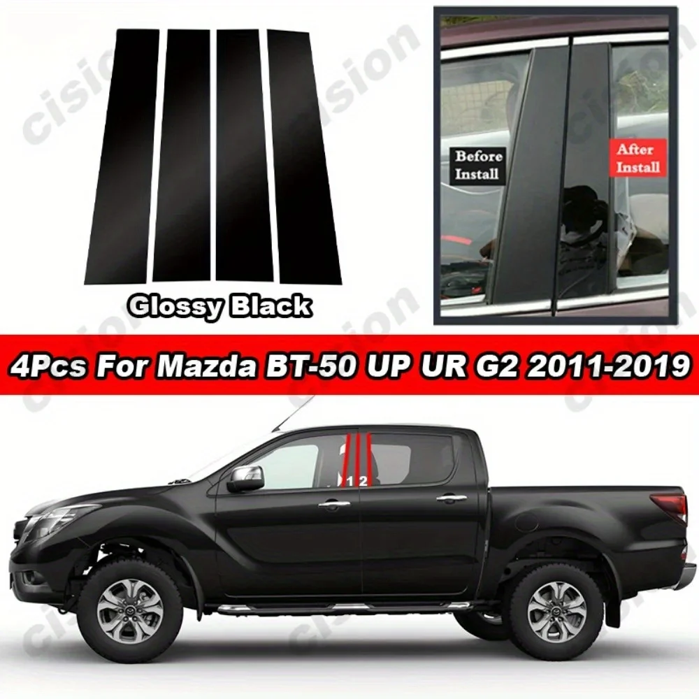 For Mazda BT50 Door Window Center Middle Column BC Pillar Post Mirror Effect Cover Trim PC Sticker Mid-Pillar Decoration Sticker