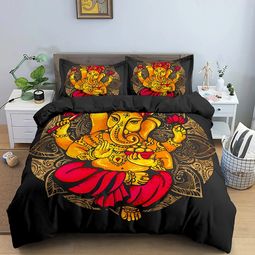 Imagem -04 - Boho Mandala Conjunto de Cama Design Colorido Deus Ganesha Rainha Rei Conjuntos Capa de Edredão Colcha Símbolo Indiano Fronha de Tamanho Completo