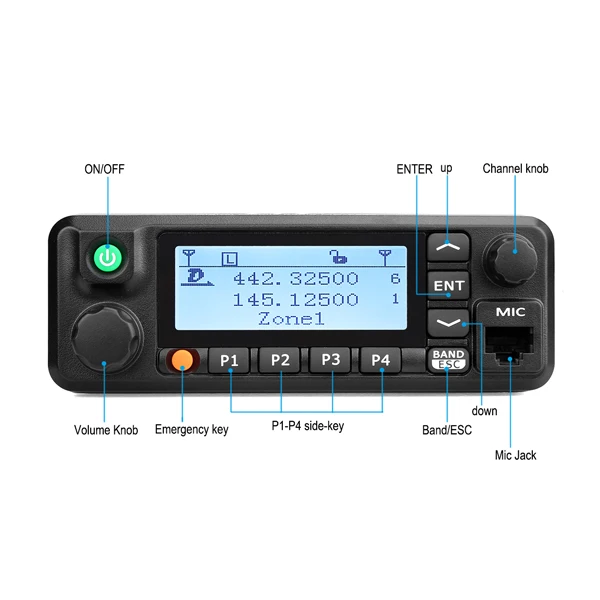 RT90 GPS Digital Mobile Radio Transceiver Dual Band 136-174MHz/400-480Mhz 50W 3000CH Amateur Mobile Radio Record Function+Cable