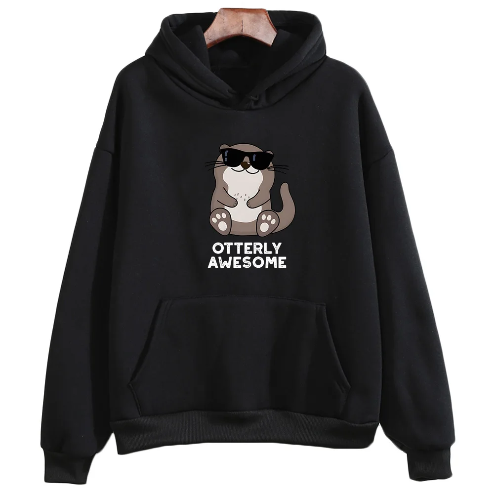 Animal Puns Otterly Awesome Print Hooded Pullover Women/men Cute Graphic Sweatshirt Autumn Fashion Casual Hoodies Fleece Clothes