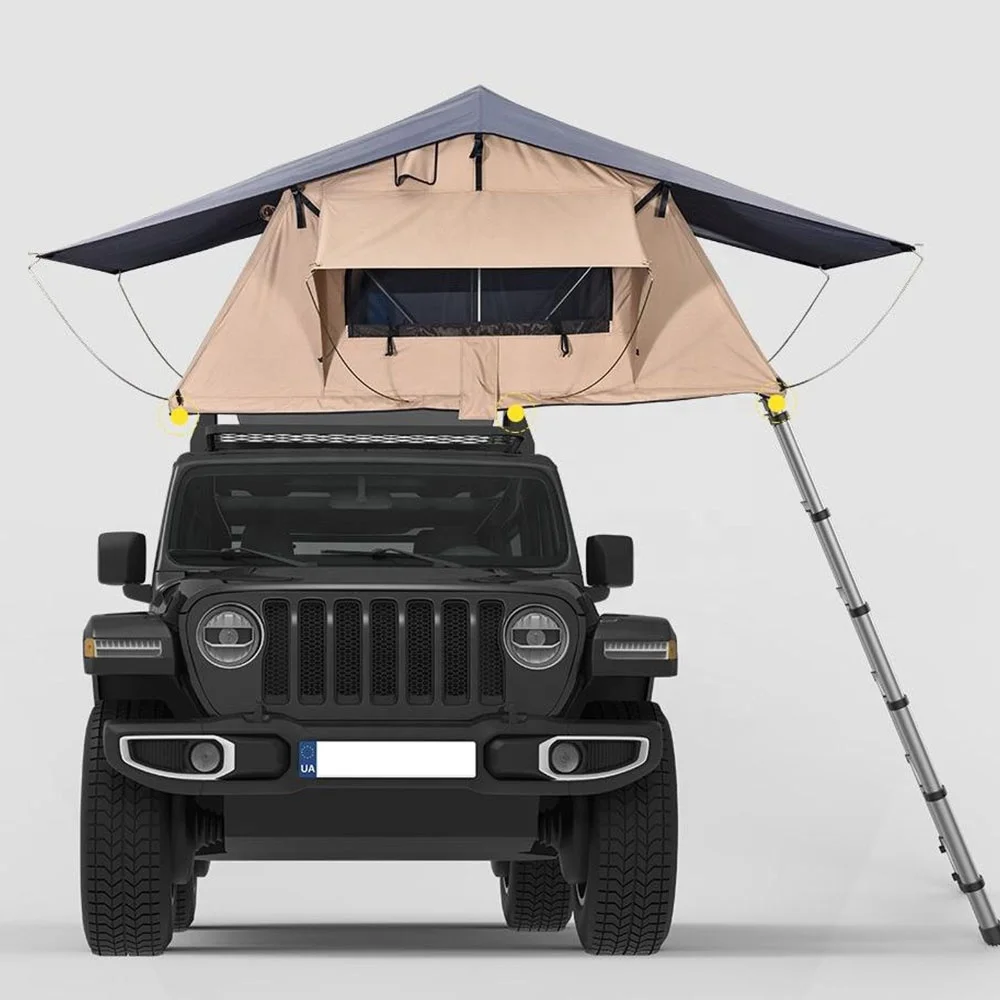 

Hot Sale Waterproof 2-3 Person Ox Canvas Car Roof Tent Hard Shell for SUVs Aluminum Pole for Outdoor Camping