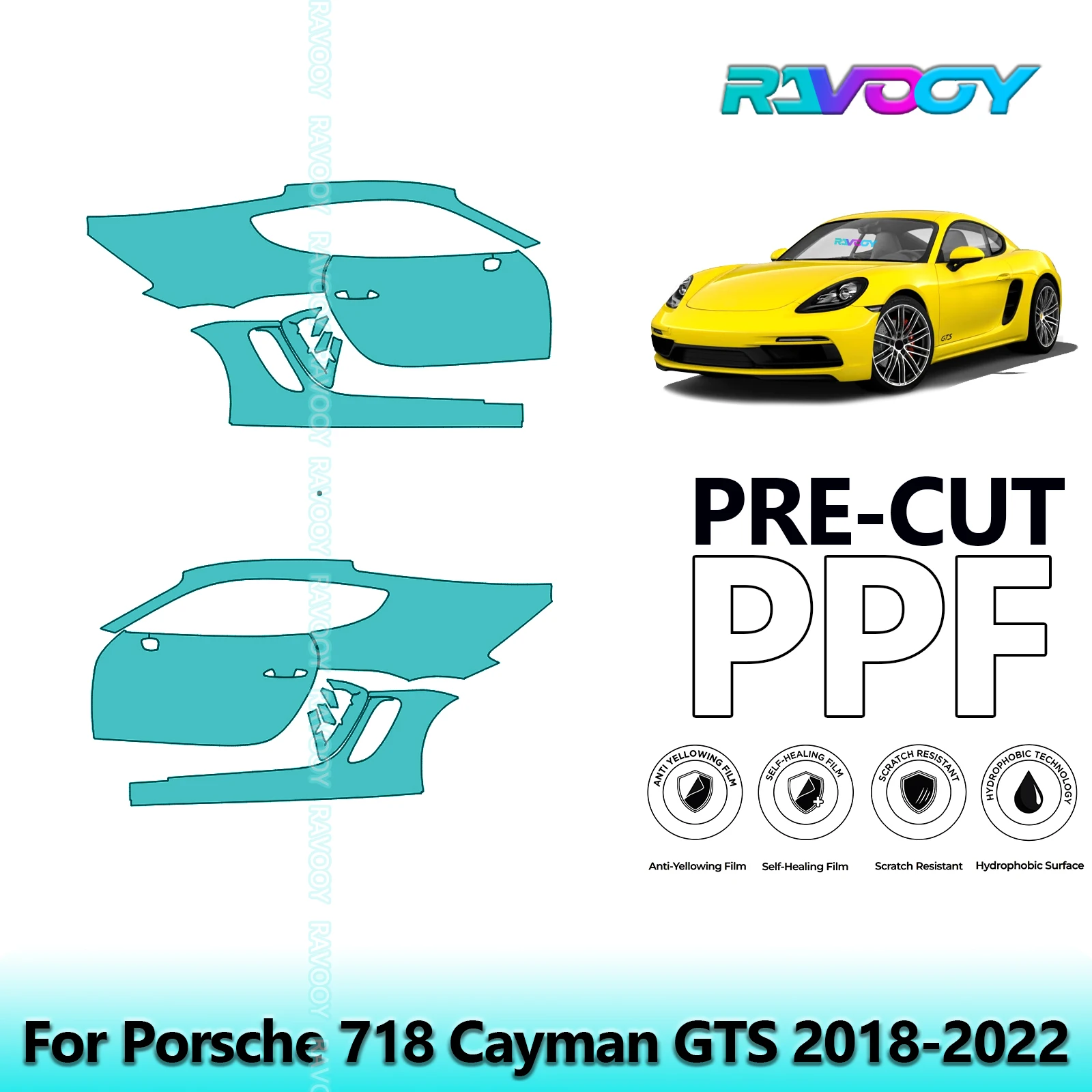 

For Porsche 718 Cayman GTS 2018-2022 8.5mil Clear Matte Pre-Cut PPF Door & A/B Pillar Kit TPU Paint Protection Film Set