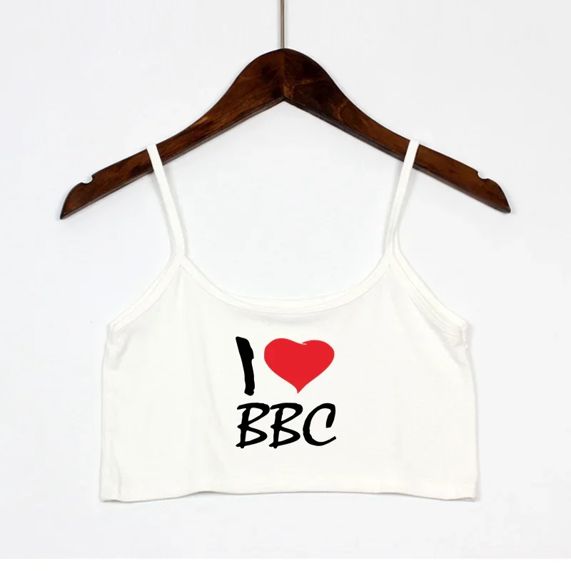 I LOVE BBC Red Heart Print New Sexy Crop Top Summer Women\'s Sexy Elastic Cotton Camis Sleeveless Short Tank Top Bar Women