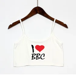 I LOVE BBC Red Heart Print New Sexy Crop Top Summer Women's Sexy Elastic Cotton Camis Sleeveless Short Tank Top Bar Women