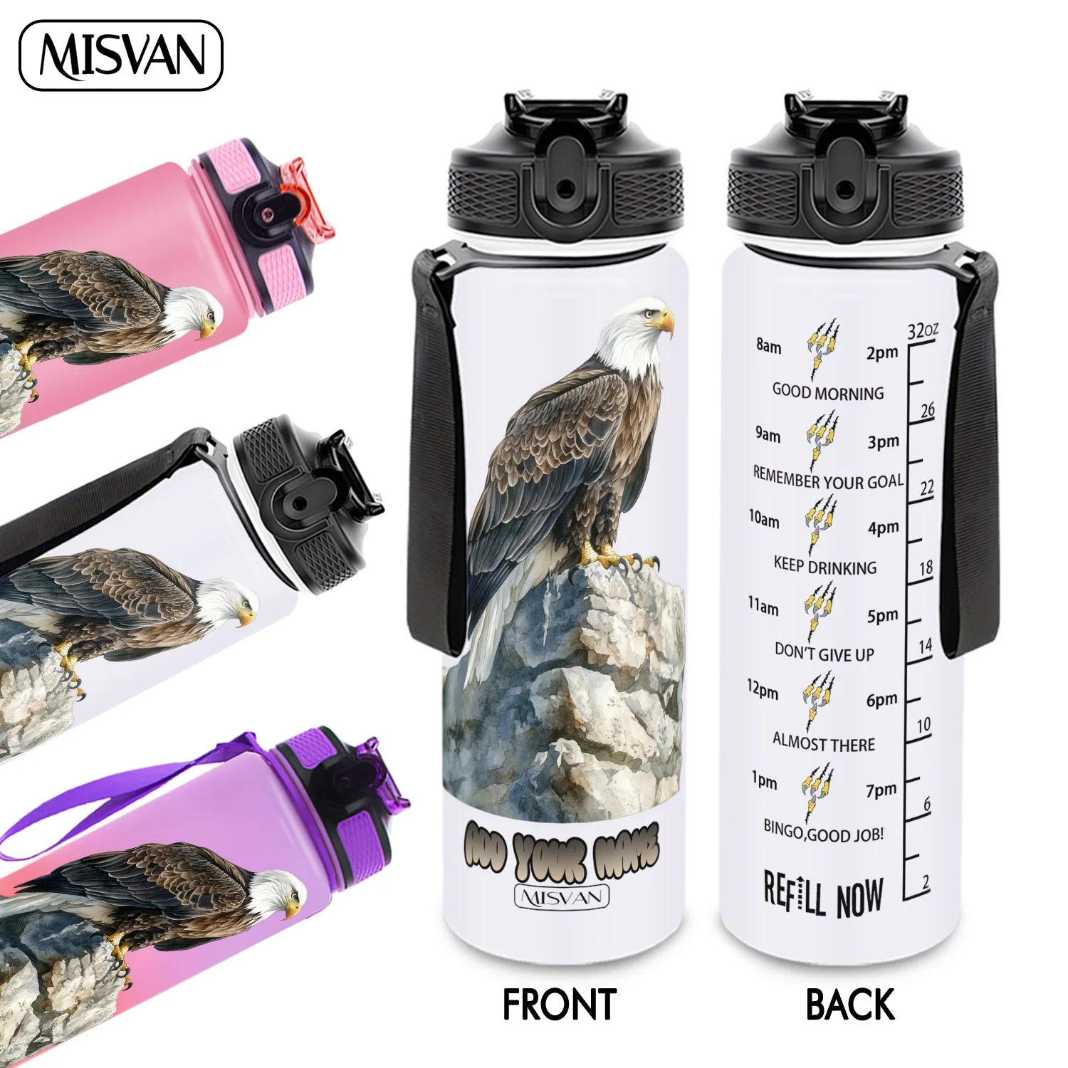 

Бутылка для воды 32 унции с возможностью персонализации, с изображением орла, мотивирующая к ежедневному употреблению воды, для спортзала, активного отдыха и велоспорта.