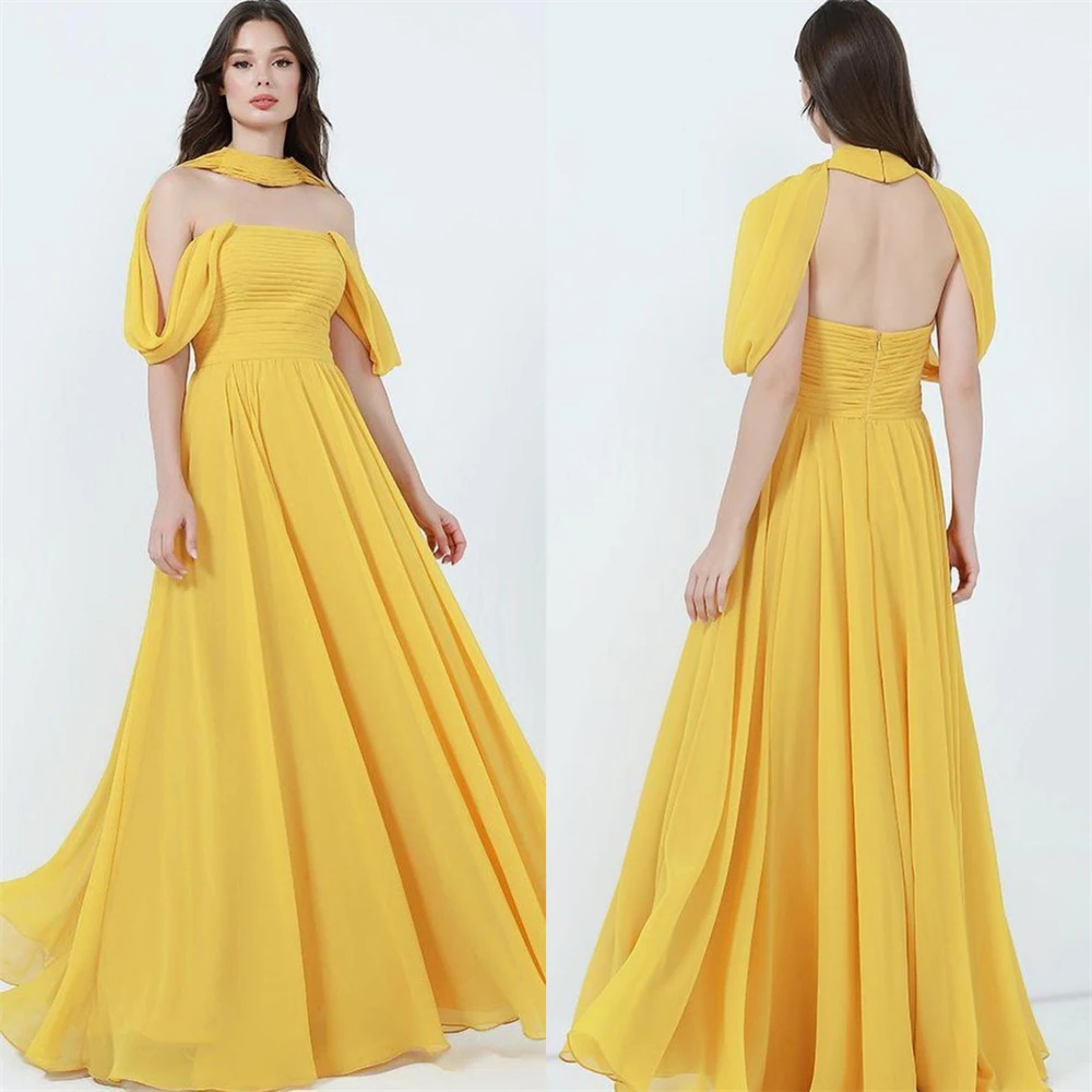 

Customized Exquisite Halter A-line Celebrity Fold Draped ChiffonOccasion Evening Gown فساتين السهرة vestidos de ocasião formal