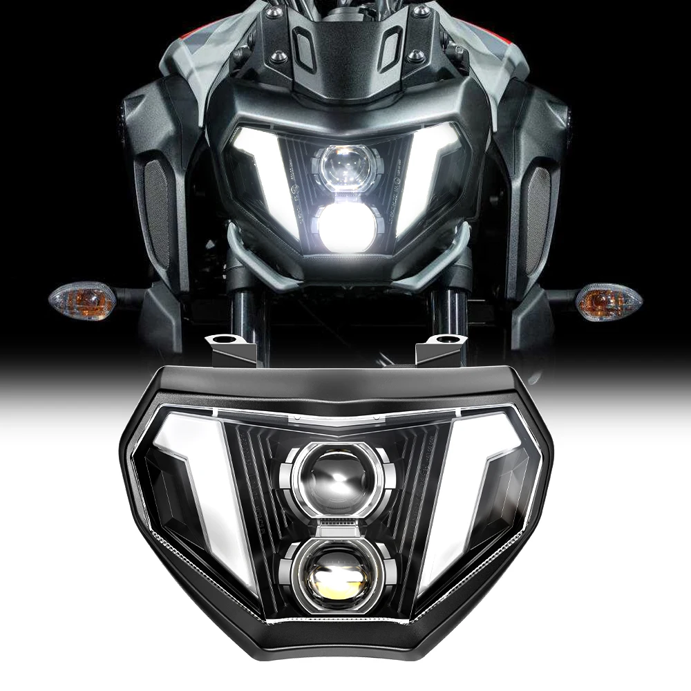 【جودة عالية】مصباح LED أمامي للدراجة النارية من مورد المصنع مع شعاع Hi/Lo لـ MT-09 FZ-07 2017-2019 Le