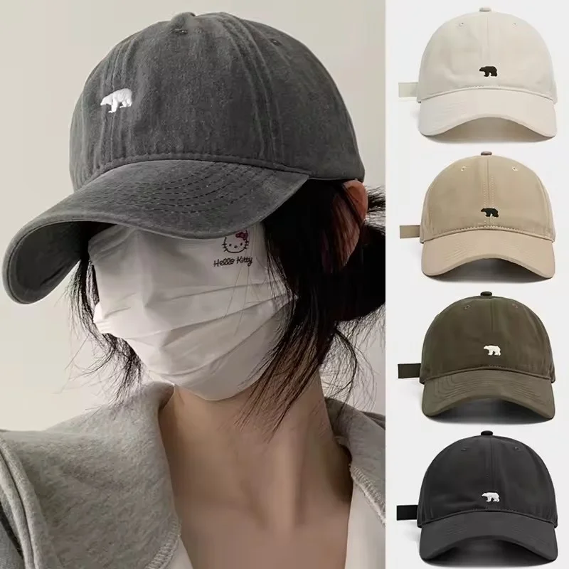 Stylish High quality Sanding bear embroidered baseball cap women summer new style wide-brimmed hat that makes face look smaller