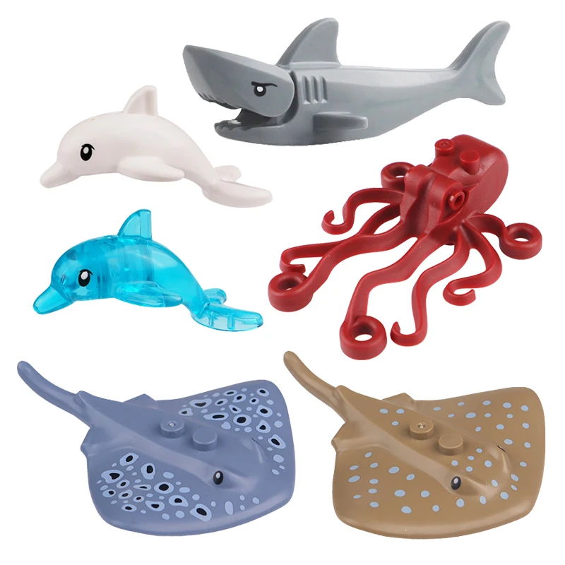 Building Blocks marine animals stingray dolphin delphis clownfish sea turtle tortoise penguin shark octopus  assembling toys