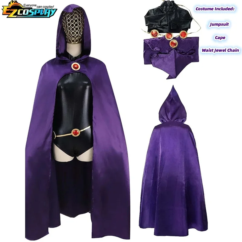 Teen Titans Raven Cosplay Costume Magical Girl Cosplay Fighting Bodysuit Full Set With Purple Hooded Cloak