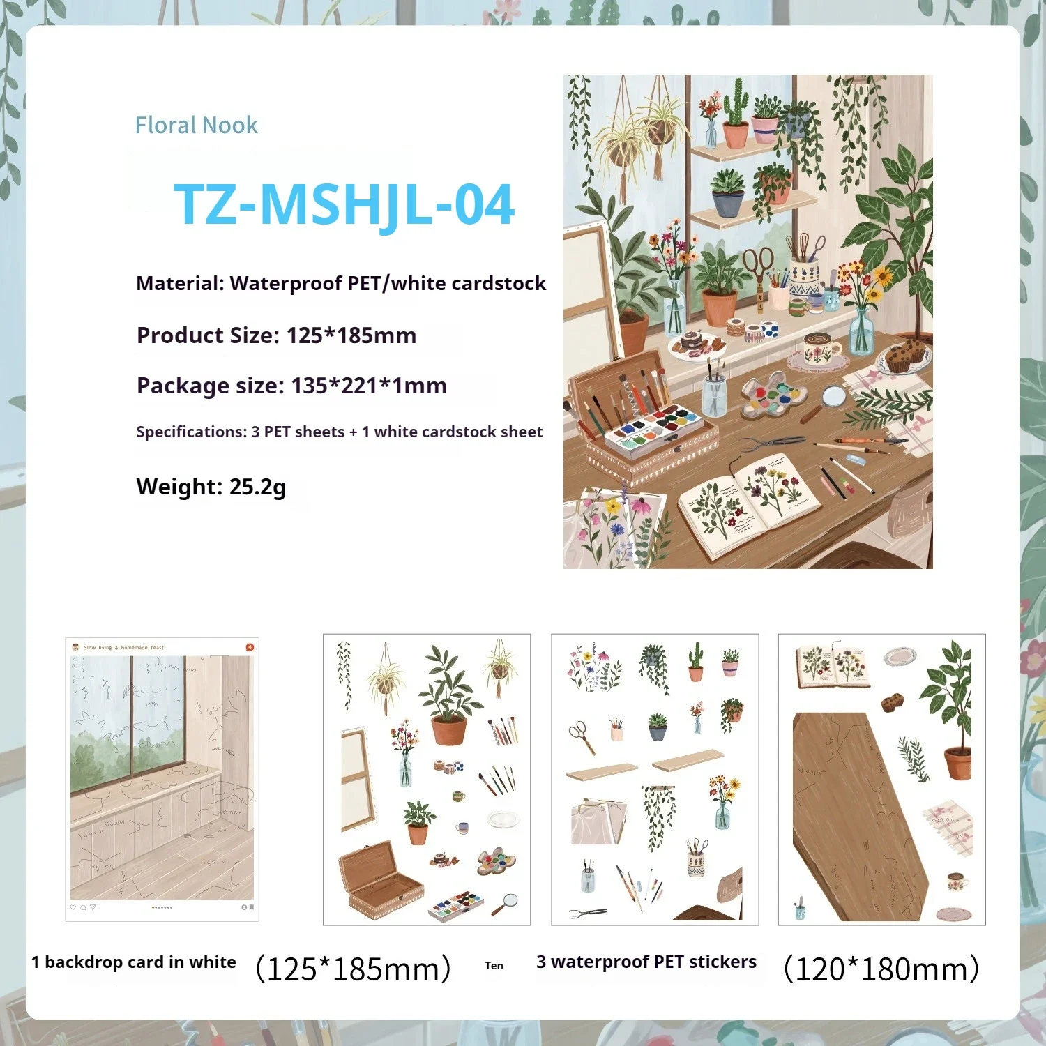 JIANWU Vintage Bloem Leven Picknick Potplant Landschapsmateriaal Collage Scrapbooking PET Sticker Creatief Dagboek Kantoorartikelen