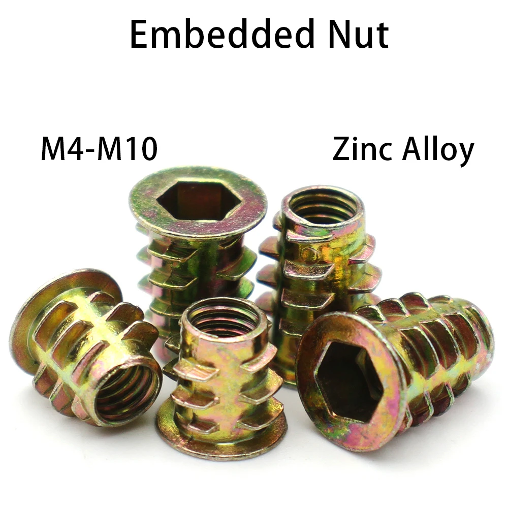 

M4 M5 M6 M8 M10 Zinc Alloy Inner and Outer Threaded Embedded Insert Nuts for Wooden Furniture Easy-to-Install Screws Connectors