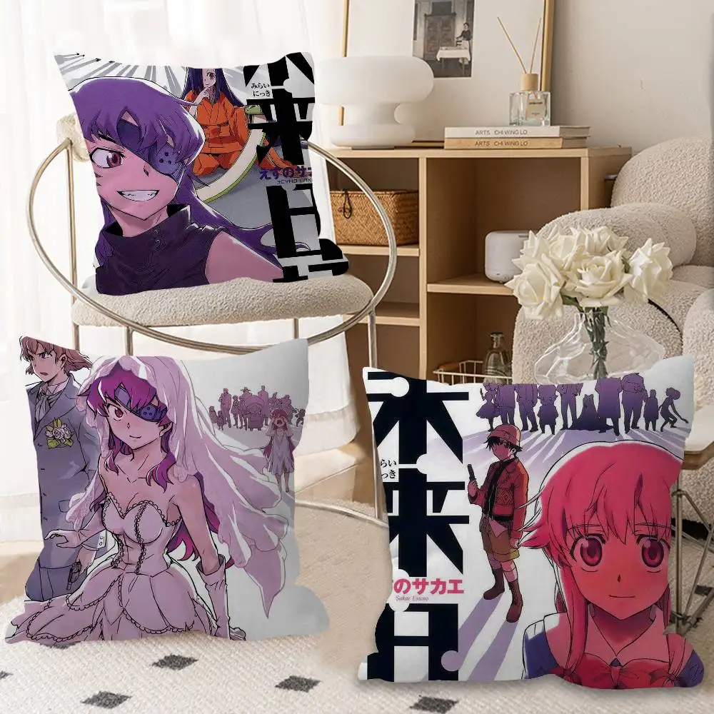 Anime Figure Mirai Nikki The Future Diary Cushion Cover Car Throw Pillow Case For Sofa Car Christmas Gift 40x40cm 45x45cm