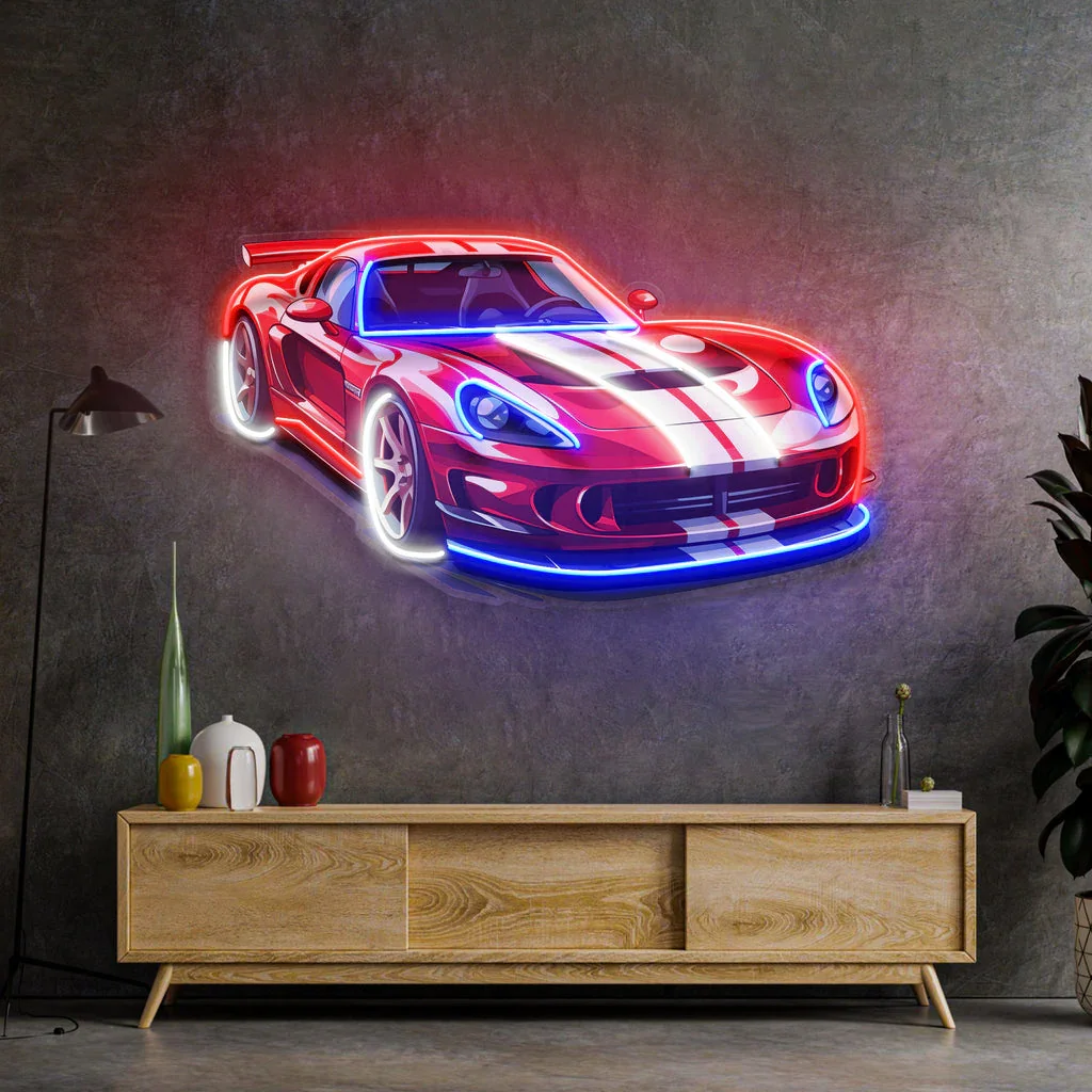 Sport Car Neon Sign Car UV Printing Neon Sign Car With A Red Stripe Neon Sign Garage decoration Room Decor Gift for Him