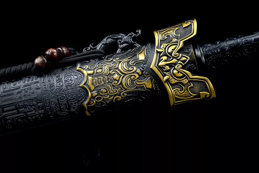 104.5 سنتيمتر التنين الأسود نمط السيف حافة قطع القرون الوسطى كاتانا كامل تانغ معركة إعداد دمشق الصلب النينجا الكونغ فو مارشل Ar #2