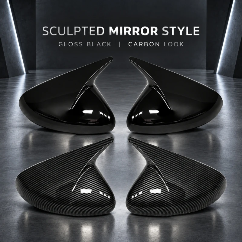 ABS Side Mirror Add-On Covers for 2018-2023 with a Formed Horn Profile, Coated Finish, and No-Drill Installation for 68UF