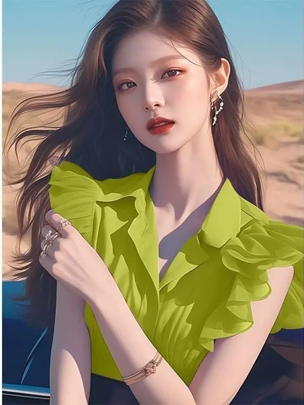 Ele الأرجواني الدانتيل Sve irt المرأة Faionable الصيف الأعلى جميلة Sli الراقية يشعر ort Sve V-Ne الكورية Sle #5