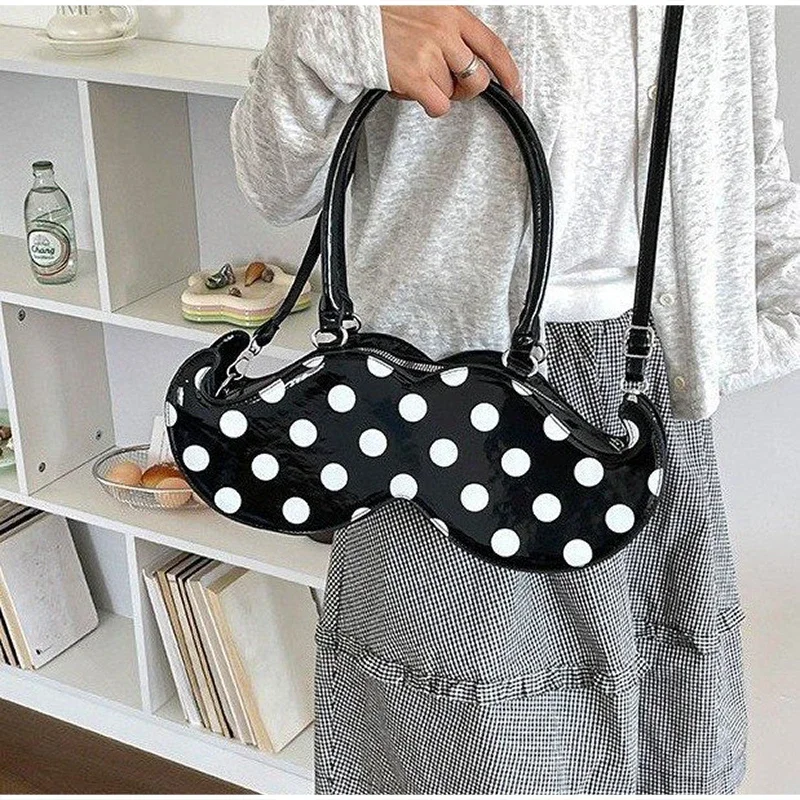 Mustache Shape Polka Dot Hobo Schultertasche, süße, niedliche, ausgefallene, kreative Handtasche für Damen, leichte Alltagstasche im Nischendesign – Detail 21