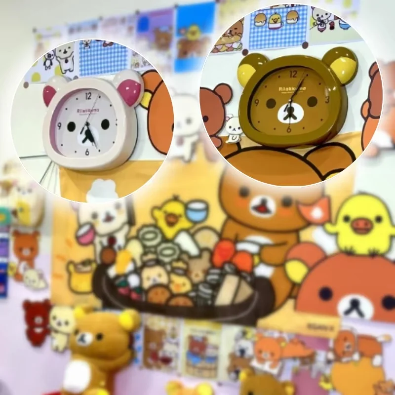 

In Stock Rilakkumaed Bear Peripheral Wall Clock Mute Second Quartz Clock Cartoon Large Size Mounted Clocks Bedside Room Decorate