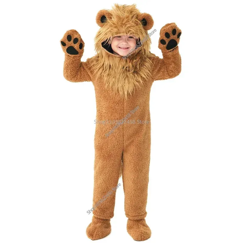 

Cosplay Fleece Furry Boy's Lion Costume for Child Kids Toddler 2-12Y Complete Set Animal Themed Party Cosplay Halloween Purim