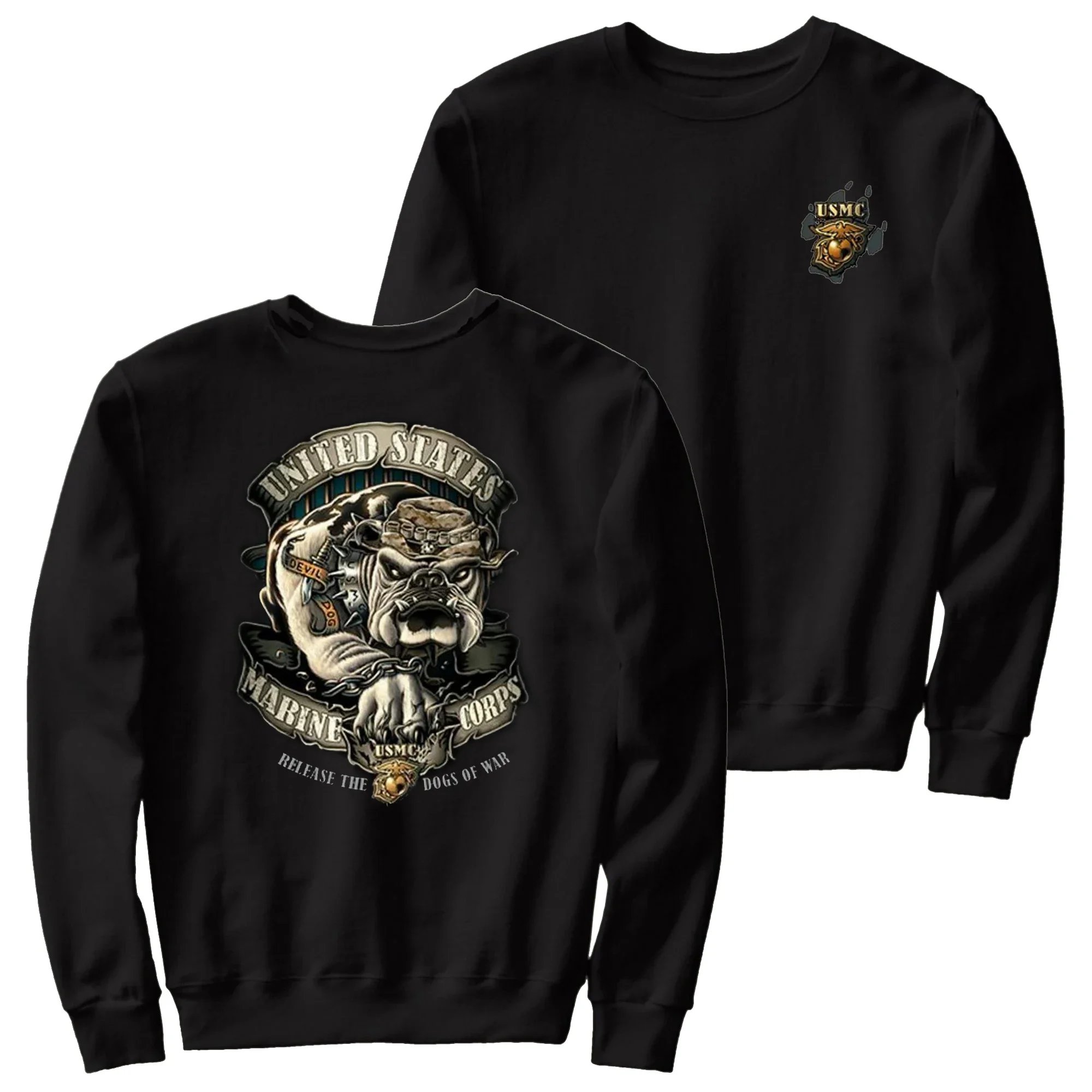 US Marine Corps Bulldog Devil Dog Pullover Hoodie Comfortable Cotton Casual Mens Sweatshirts Military Style Streetwear