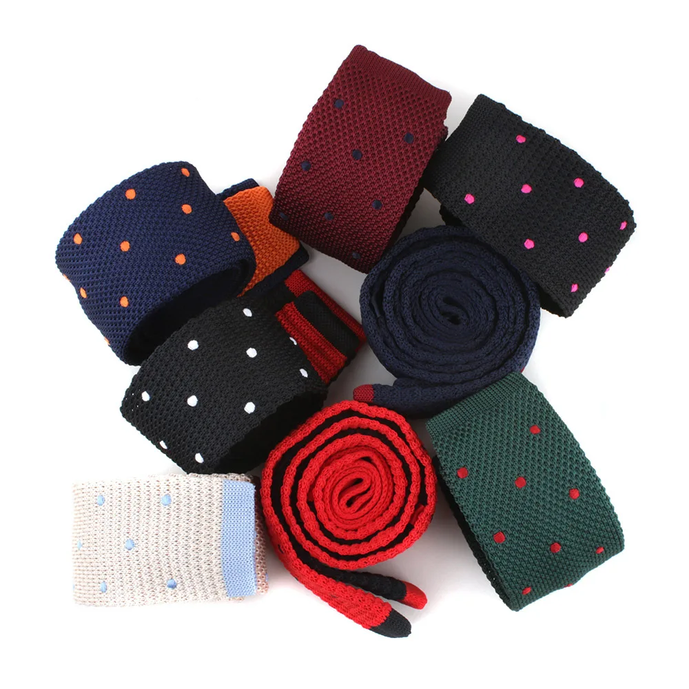 Knitted Tie Men's Polka Dot Embroidered Polyester Round Dot Flat Head Casual Tie Men's