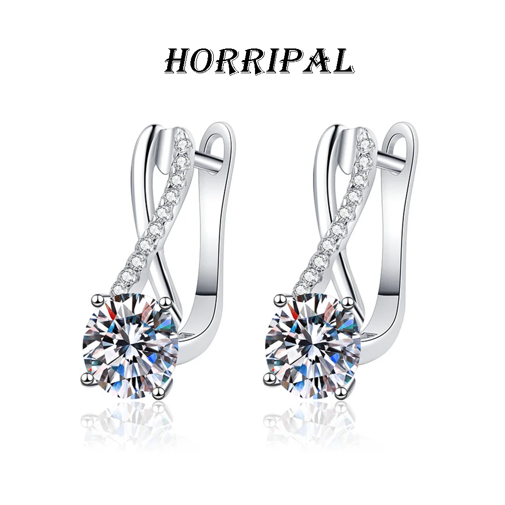 

HORRIPAL 1CT D VVS1 Moissanite Hoop Earring 925 Sterling Silver GRA Certified Plated 18k White Gold Party Wedding Fine Jewelry