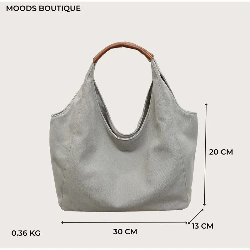 Koreanische Einfarbige Canvas-Handtasche mit Henkel, Damen-Schultertasche mit Großer Kapazität, Leichte Reise-Shopper-Tasche für den Täglichen Arbeitsweg – Detail 1