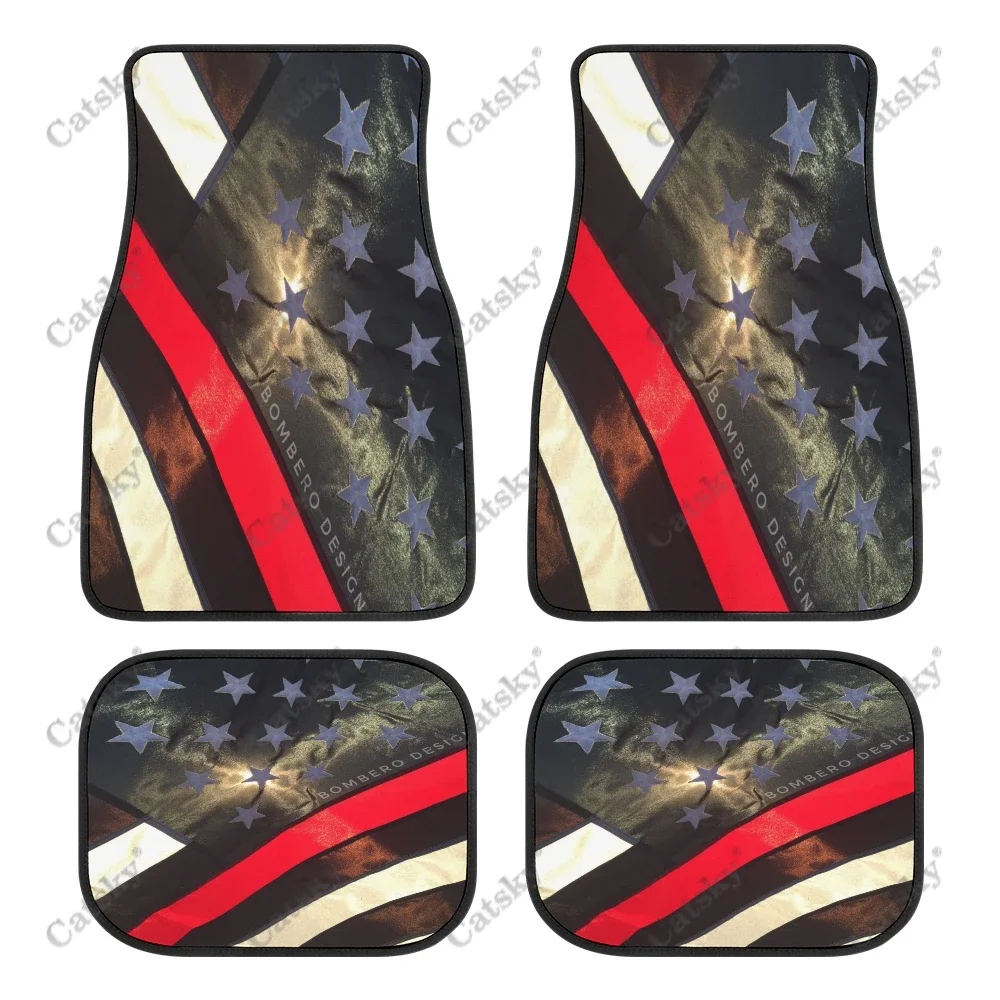 

Thin Red Line Firefighter Car Floor Mat Vintage Black Carpet Anti-Slip Rubber Mat Pack of 4 Auto Accessiores for Car SUV Van