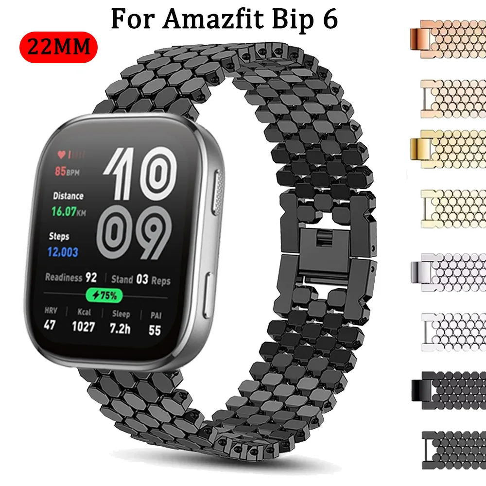 Cinturino in acciaio inossidabile di lusso da 22 mm per Amazfit Bip 6 5 5 Unity/Pace/Cheetah Pro Bracciale per Amazfit Stratos/GTR 4 3 2 cinturino in metallo