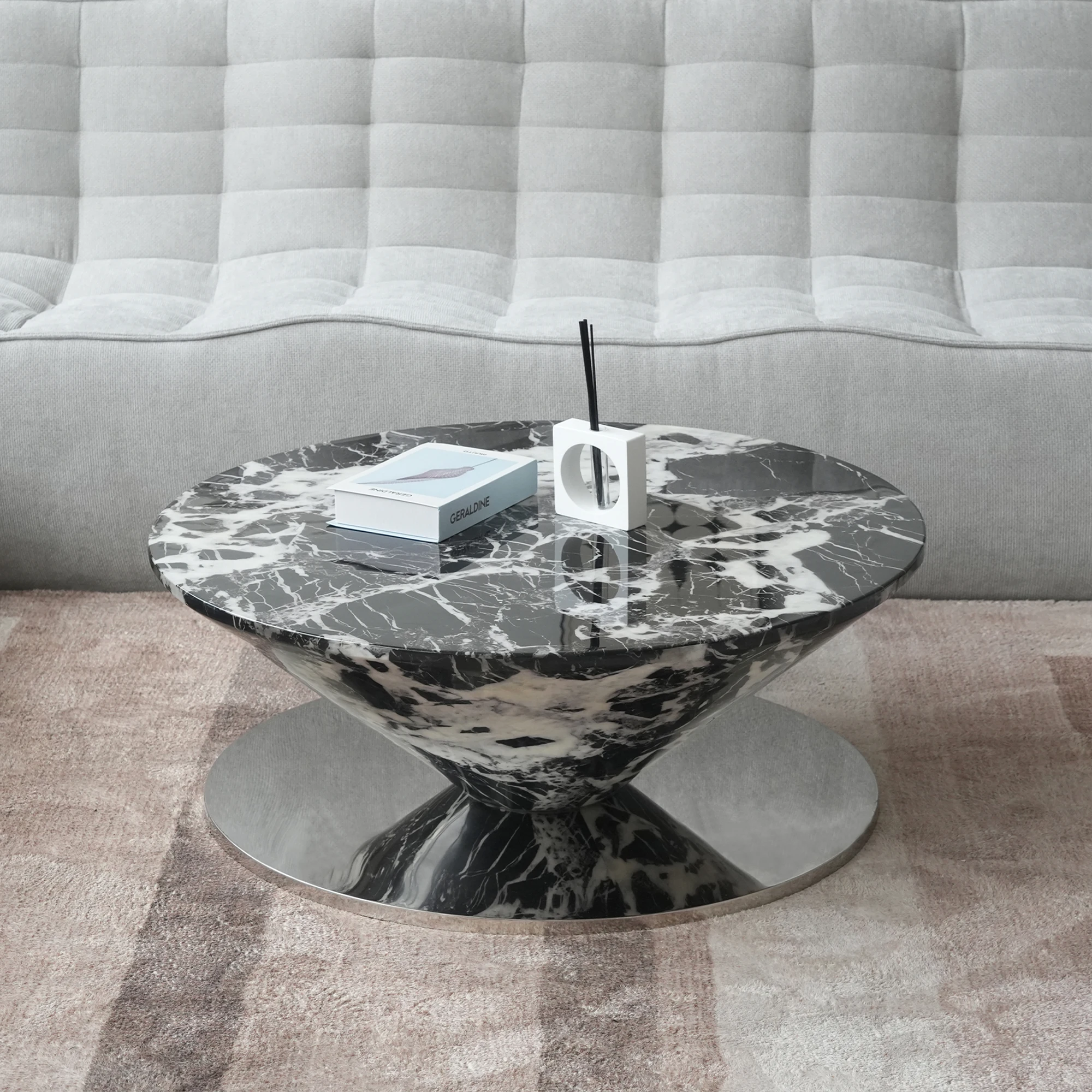 # Jsi ATUNUS USA In Stock Drop Shipping Metal Base Stainless Steel Modern Marbling Wood Top Side Oval Center Tea Coffee Table