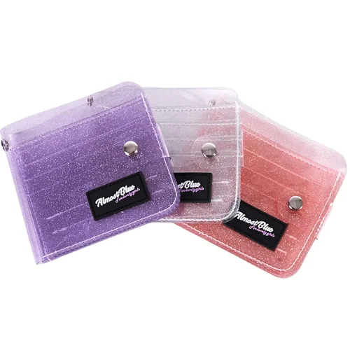 Cartera de tarjetas con cordón para niñas, monedero pequeño de PVC transparente, resistente al agua, tarjetero para identificación de negocios y crédito